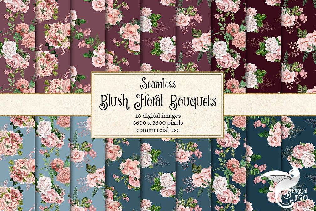 Blush Floral Bouquets Digital Paper example image 1