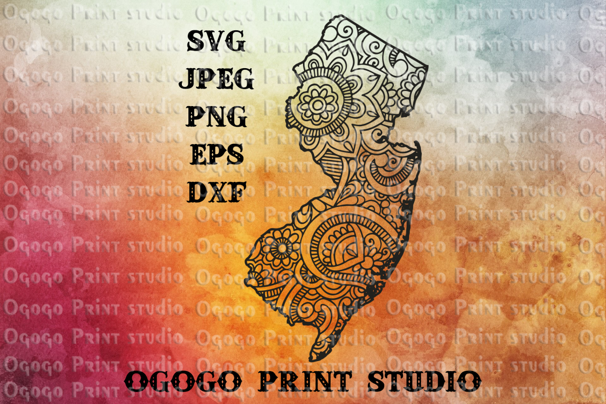 New Jersey SVG, Map Zentangle SVG, Mandala svg, Travel svg example image 1