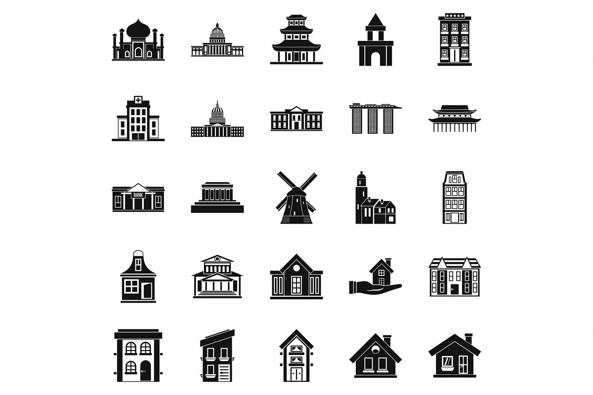Building site icons set, simple style example image 1