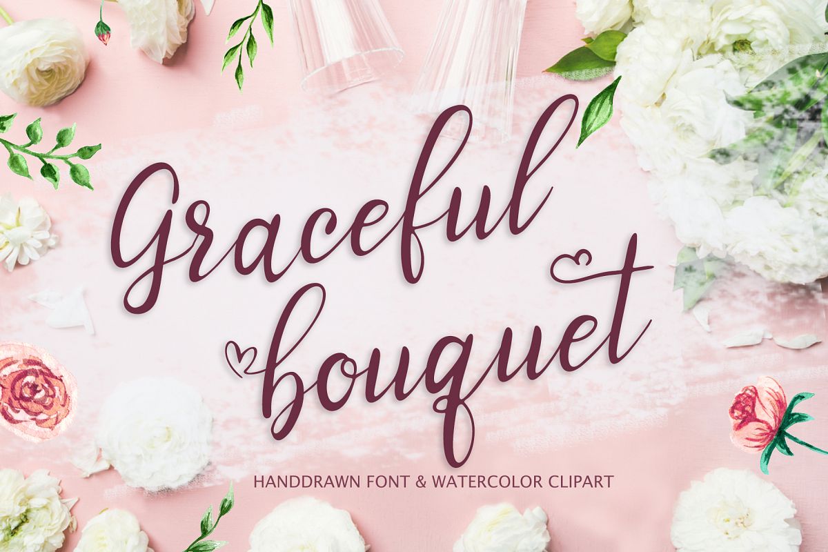 Graceful bouquet-lovely font&clipart example image 1