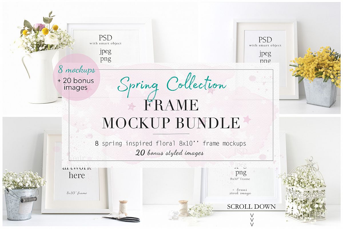 Spring Floral 8× Frame Mockup Bundle example image 1