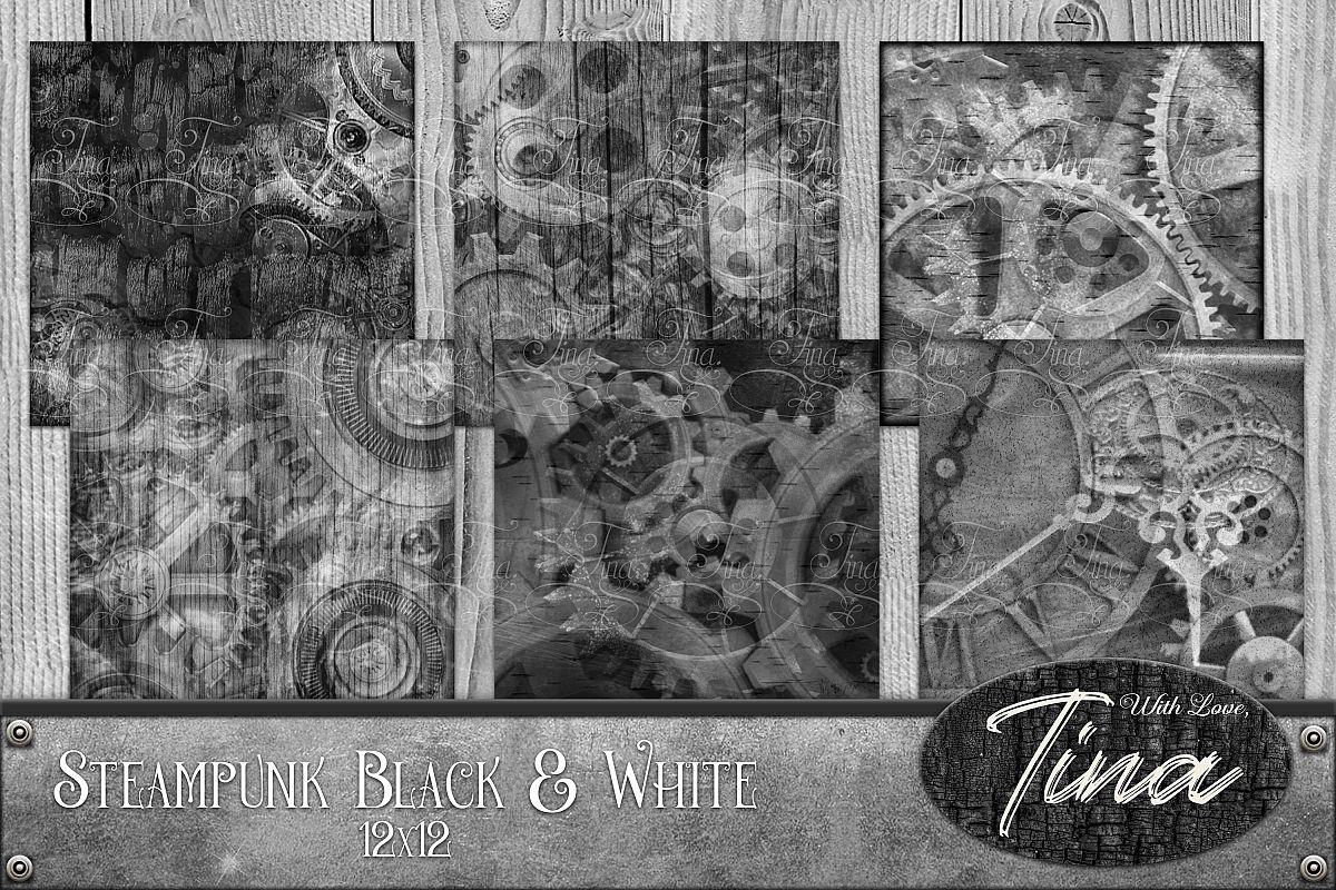 Black and White Grunge Steampunk Gears 091618BW1P example image 1