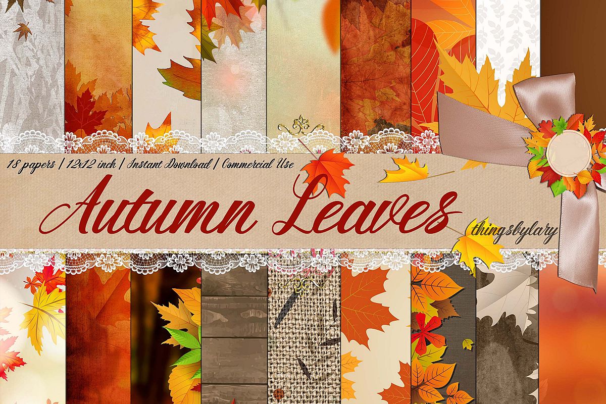 18 Autumn Leaves Digital Papers, thanksgiving fall wedding example image 1
