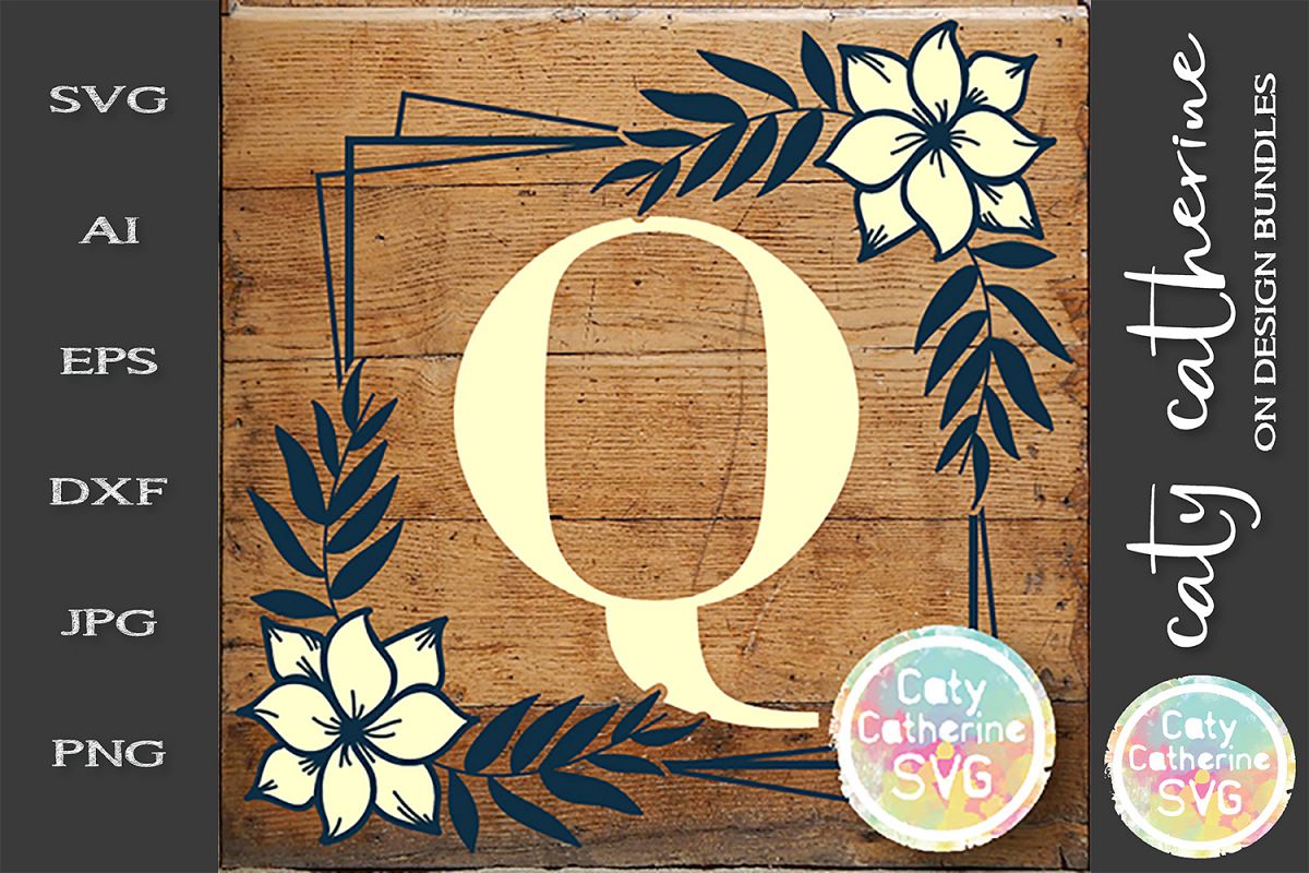 Letter Q Floral Monogram Frame SVG Cut File example image 1