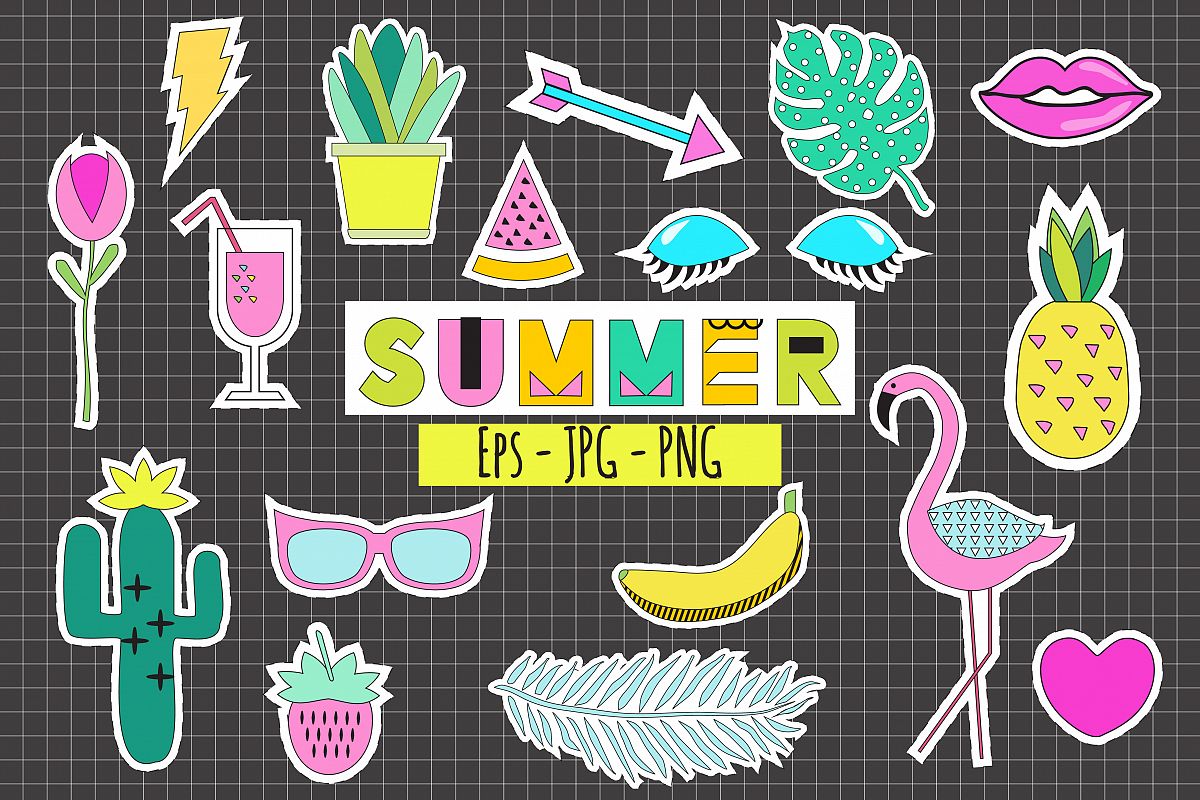 Summer Stickers Vector+ Png example image 1