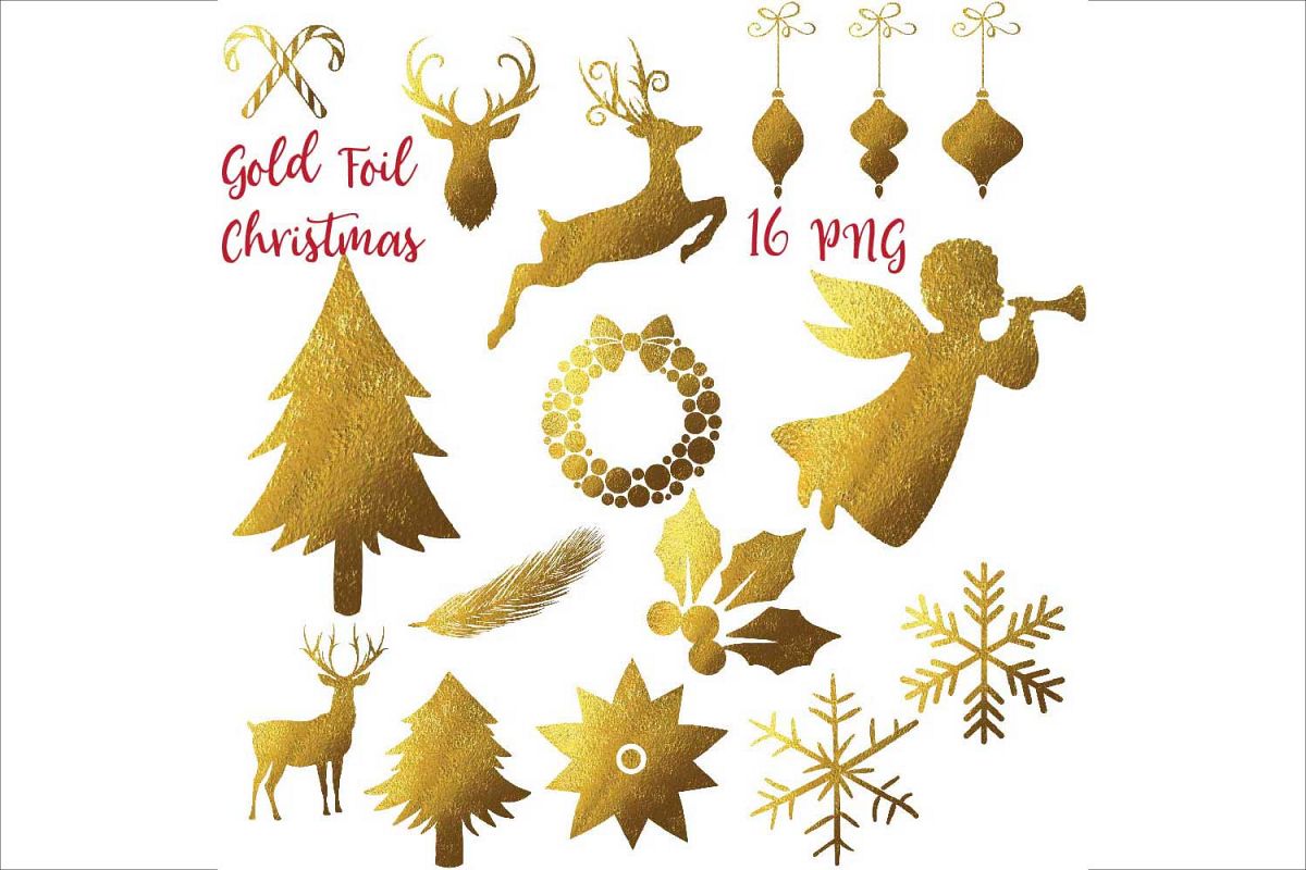 Gold Foil Christmas Clipart example image 1