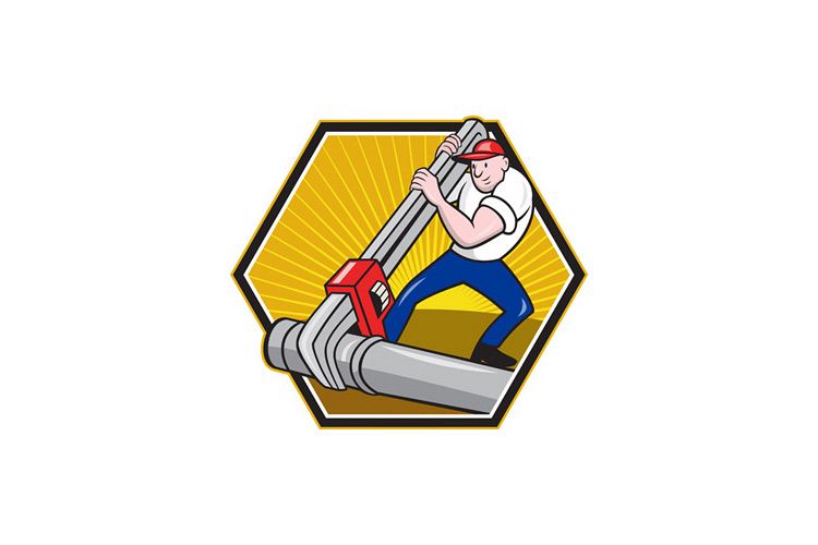 Plumber Worker With Adjustable Wrench Cartoon example image 1