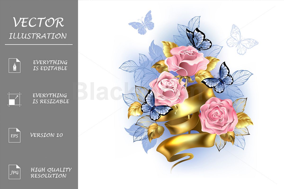 Pink Roses with Gold Ribbon example image 1
