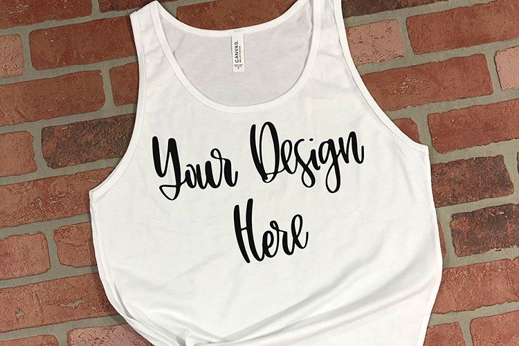 Bella 3480 White Tank Top Mockup Photo - Flatlay Photo example image 1