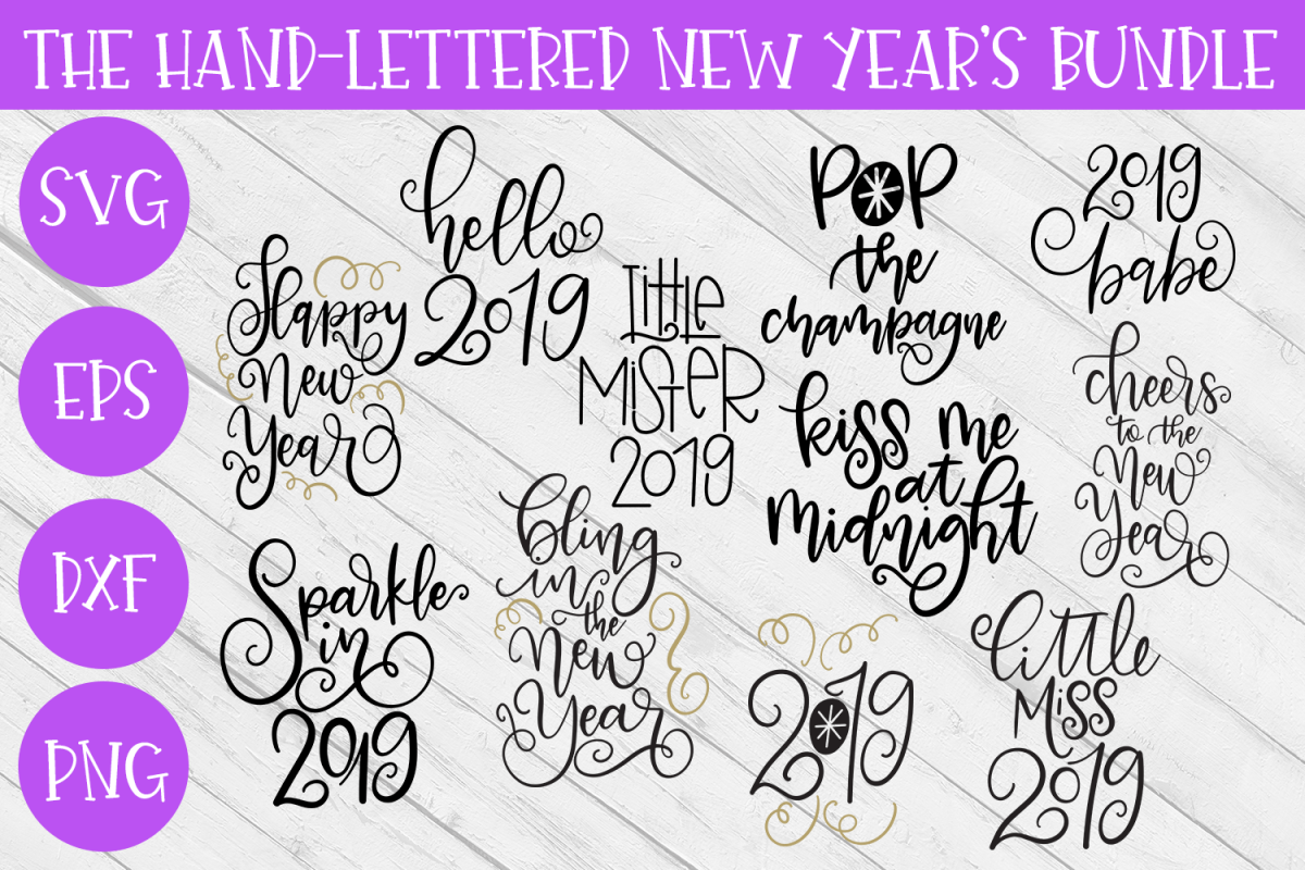 New Year SVG Bundle- Hand-lettered - 11 SVG Cut Files example image 1