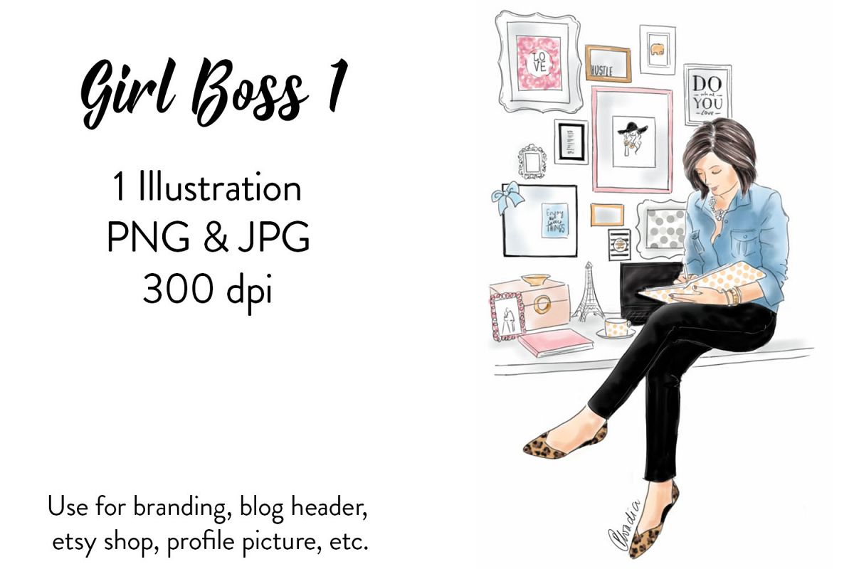 Fashion illustration Girl Boss 1, Watercolour illustration example image 1