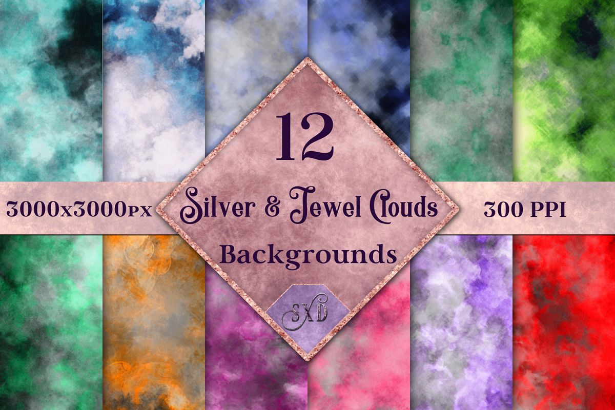 Silver and Jewel Colour Clouds Backgrounds - 12 Image Set example image 1