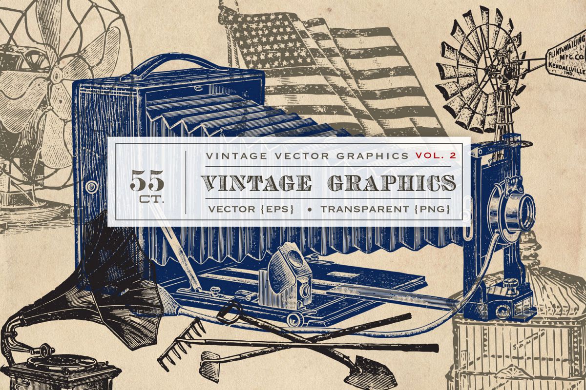 55 Vintage Vectors Graphics Vol. 2 example image 1
