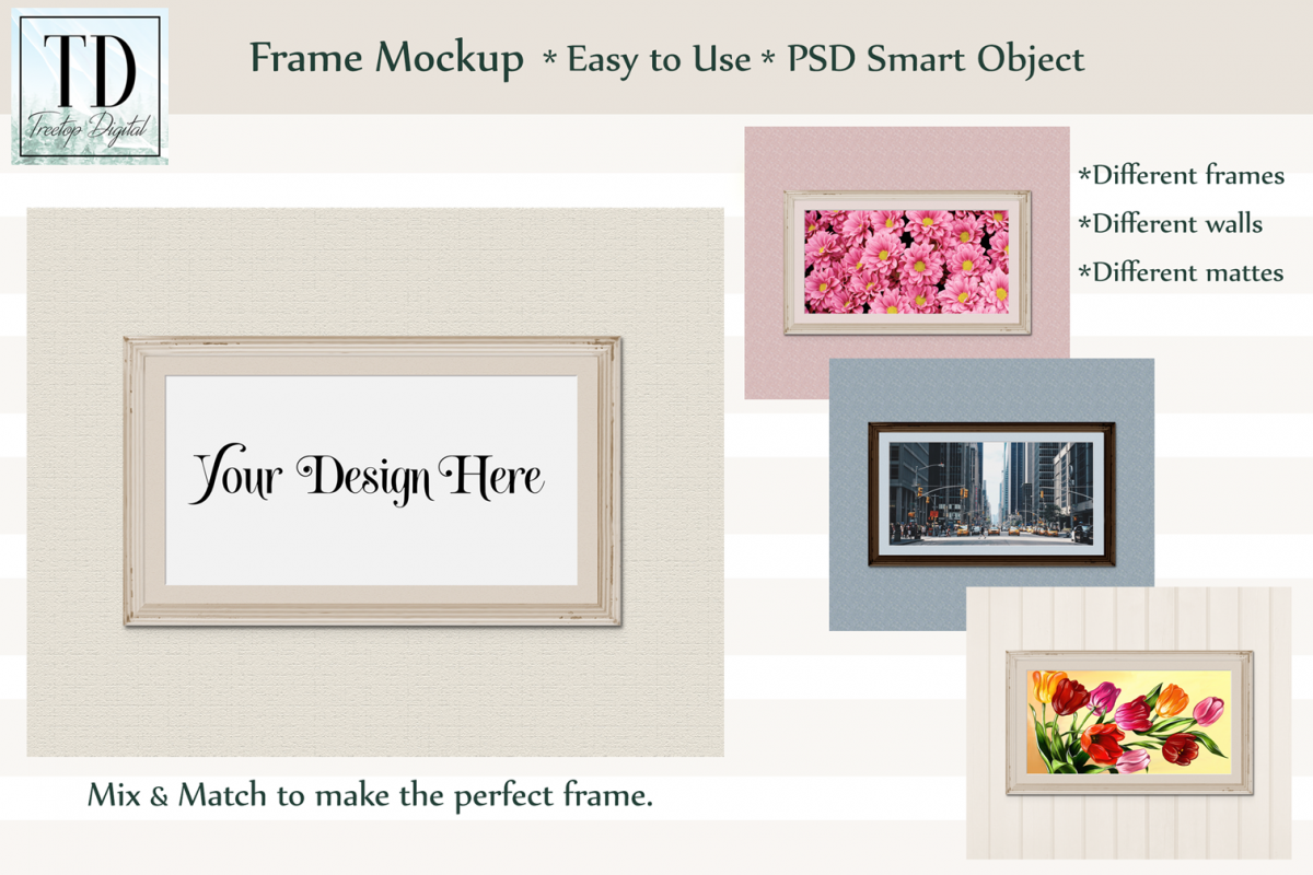 Horizontal Frame Mockup, Photoshop Smart Object, PSD example image 1
