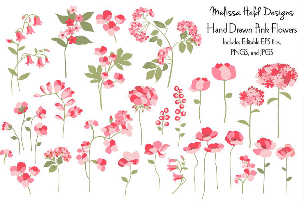 Hand Drawn Pink Flowers example image 1