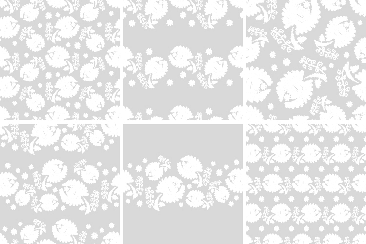 Set of 6 Seamless vector background. White flowers on a gray background. example image 1