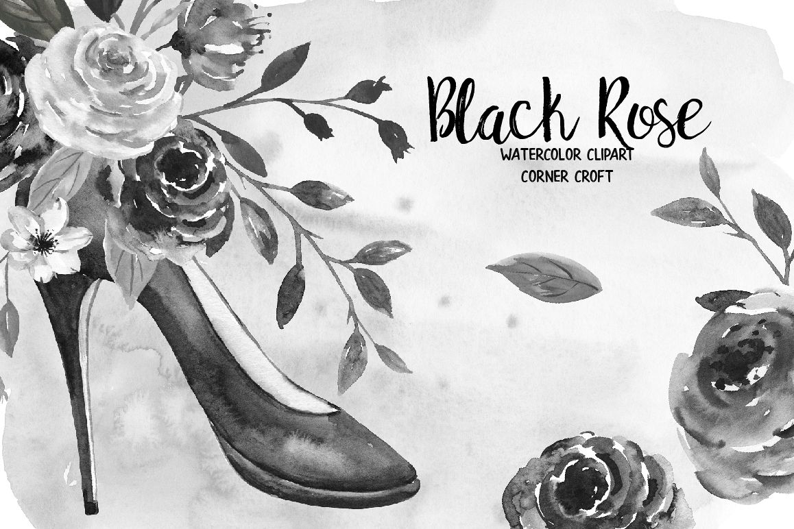Watercolor Black Rose Clip Art example image 1