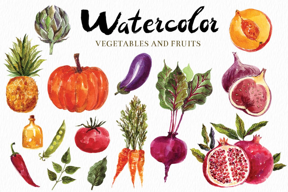 Watercolor vegetables & fruits example image 1