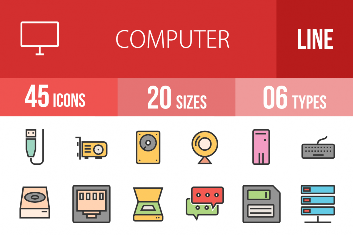 45 Computer Linear Multicolor Icons example image 1