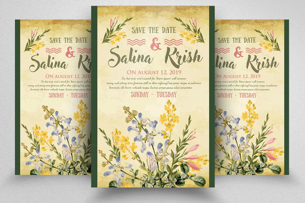 Floral Save The Date Invitation Flyer Template example image 1