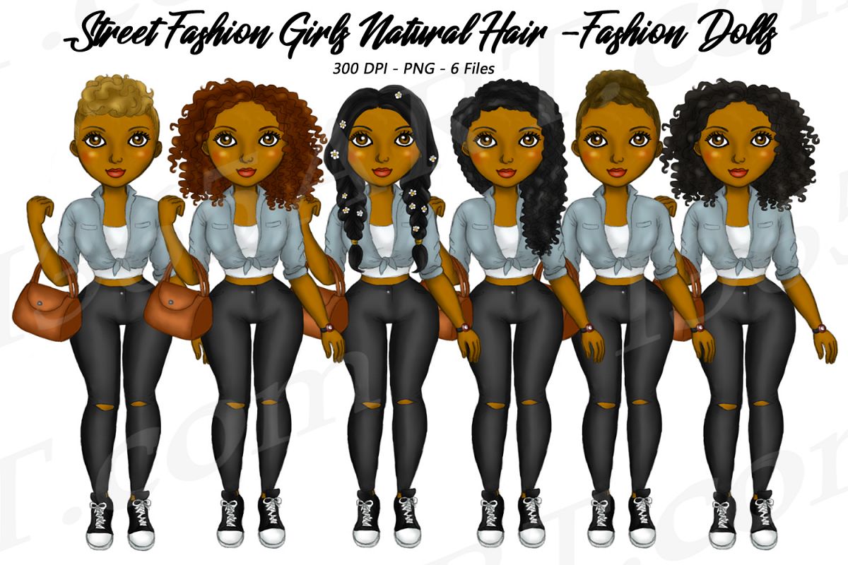 Street Fashion Girls Natural Hair Clipart, Black Girl Dolls example image 1