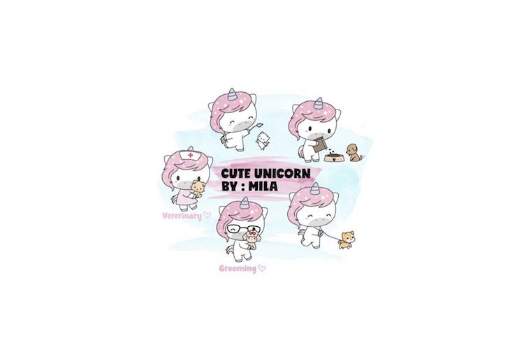 KAWAII UNICORN CLIPART BUNDLE PNG example image 1