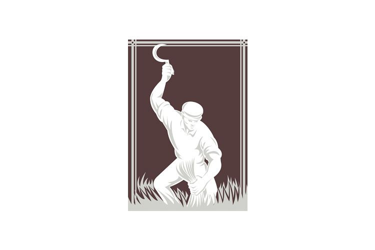 farmer harvesting wheat with scythe retro example image 1