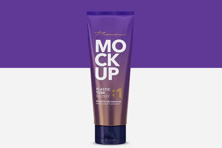 Glossy Plastic Cosmetic Tube Mockup - Front View - 01 example image 1