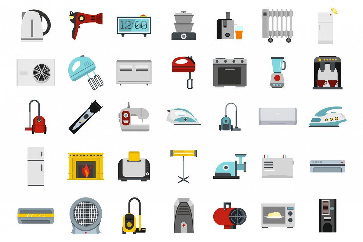 Home appliances icon set, flat style example image 1