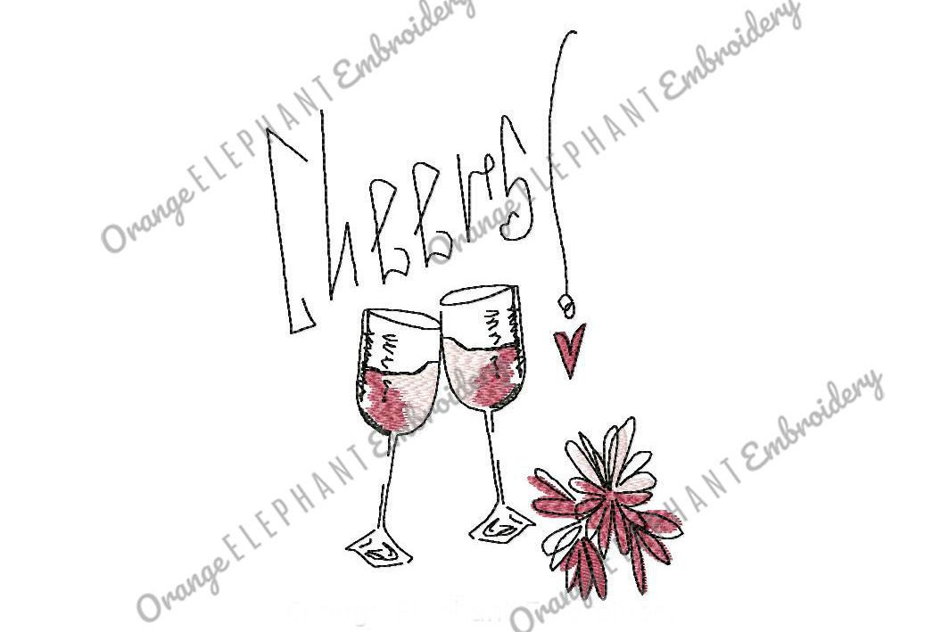 Hand Drawn Cheers Unique Urban Machine Embroidery Design digital File example image 1