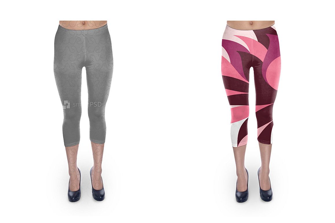 Cropped Legging Design Mockup for Sublimation Cloth Printing - 2 Views example image 1