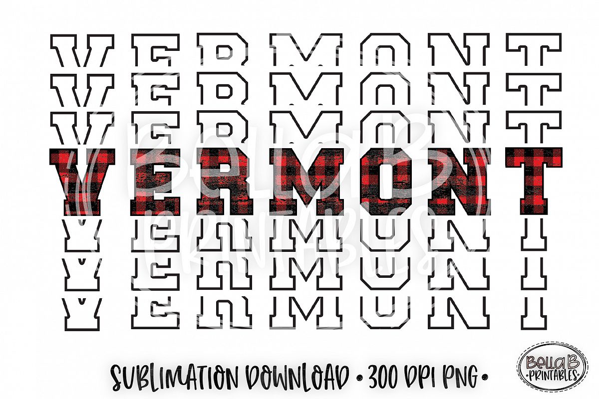 Vermont Sublimation Design, Buffalo Plaid, Mirrored Design example image 1
