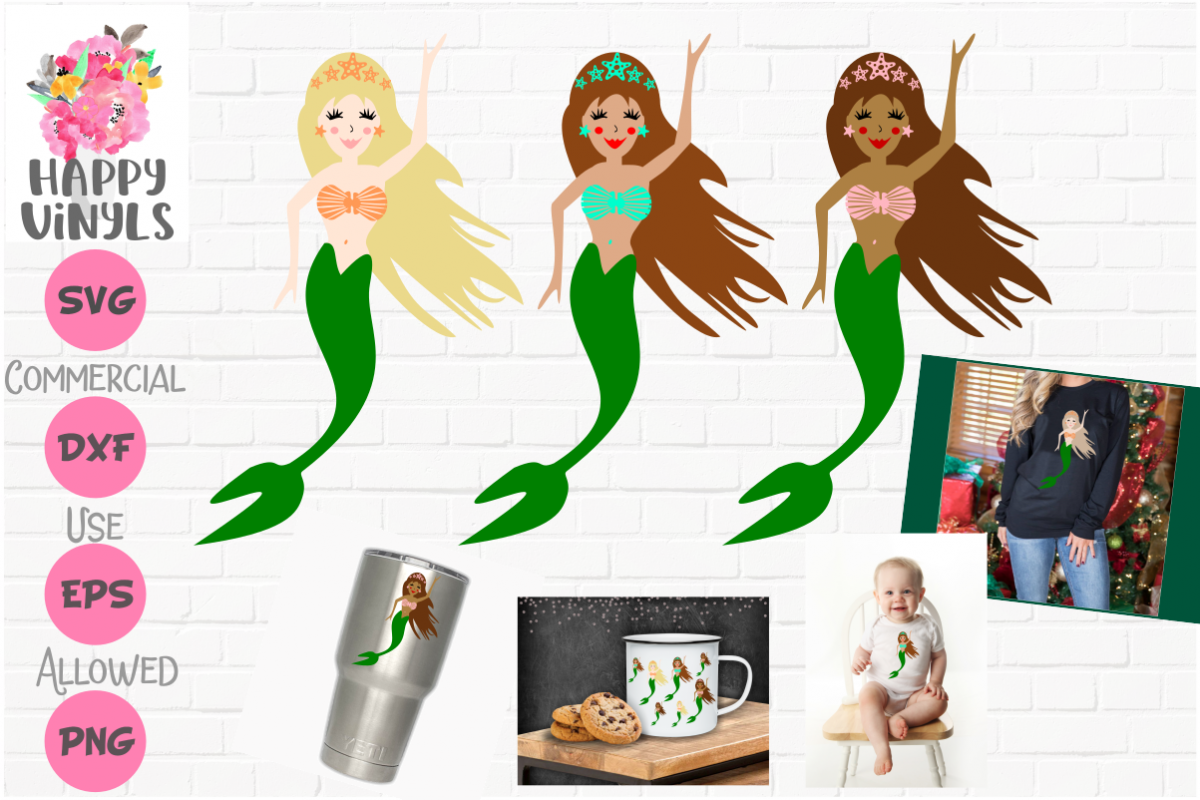 Mermaids SVG Set of 3 Beautiful Mermaids by Happy Vinyls! example image 1