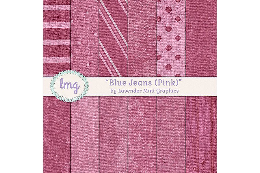 Pink Blue Jean Denim Digital Papers example image 1
