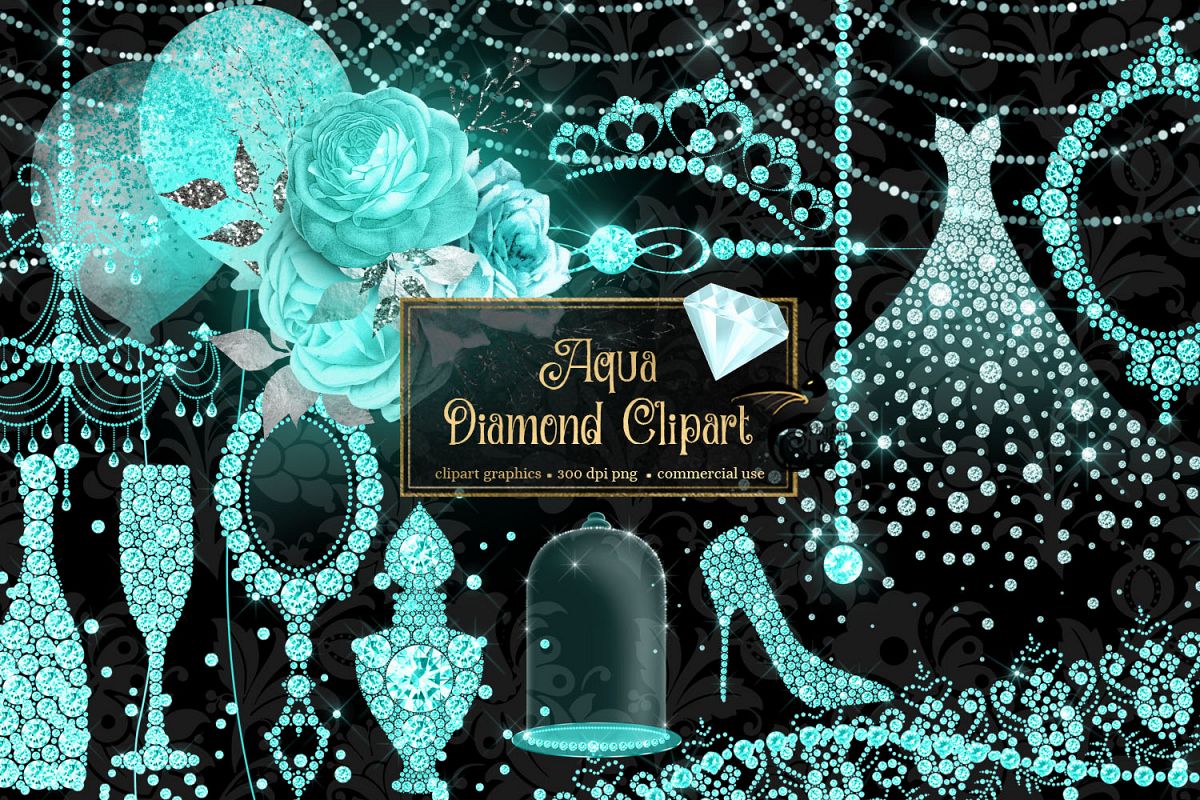 Aqua Diamond Clipart example image 1