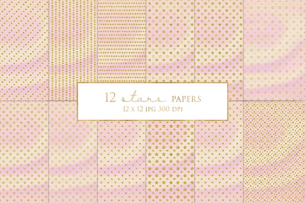 12 Gold Stars Digital Paper Pack example image 1