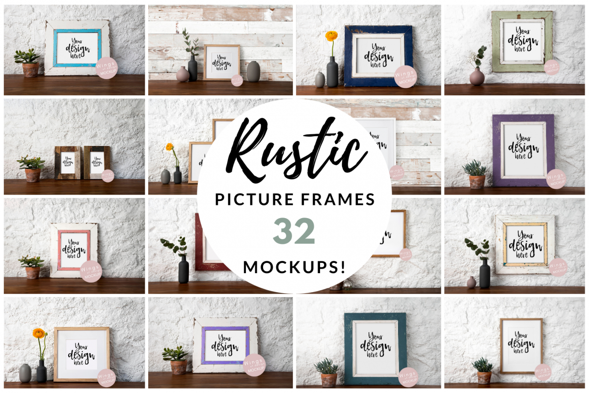 Rustic Picture Frame Mockup Bundle, Shabby Chic, PSD JPEGs example image 1
