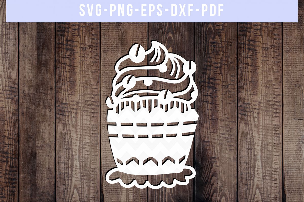 Coffee Cupcake Papercut Template, Birthday Cut File SVG, DXF example image 1