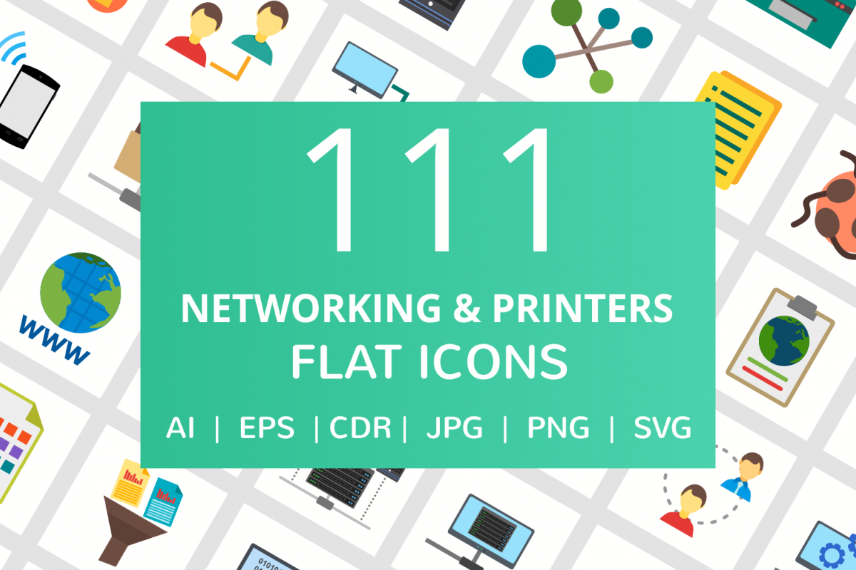 111 Networking & Printers Flat Icons example image 1