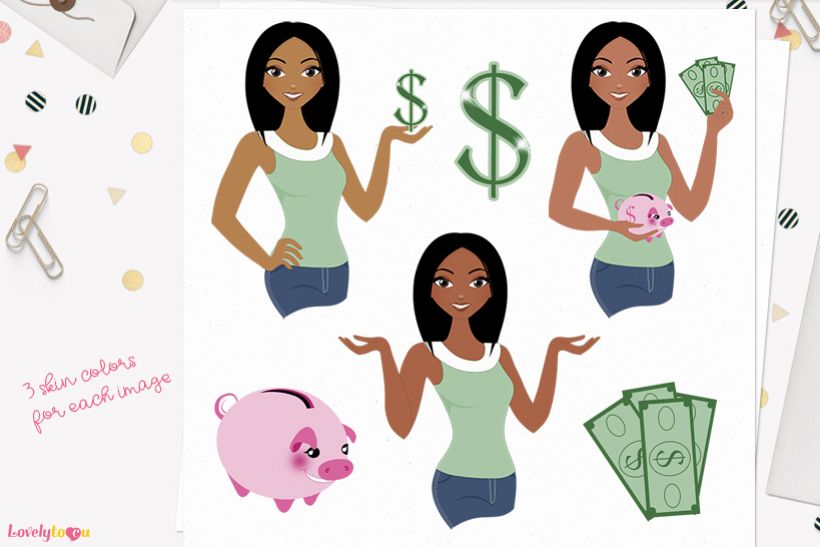 Woman money saver character clip art L122 Layla example image 1
