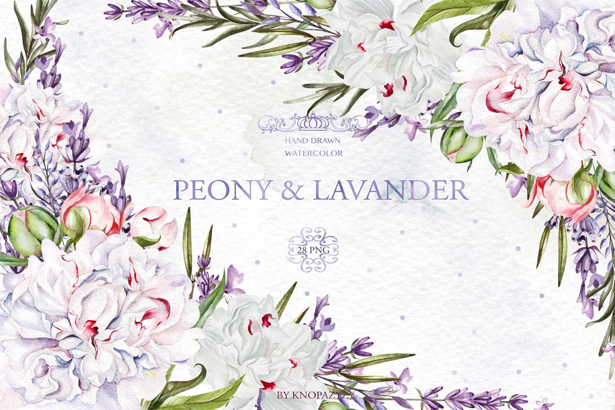 Watercolor Peony & Lavender example image 1