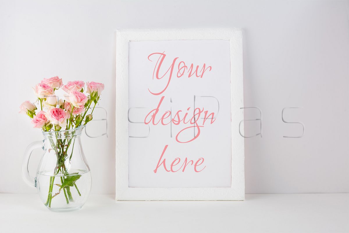 Frame mockup with pink roses example image 1