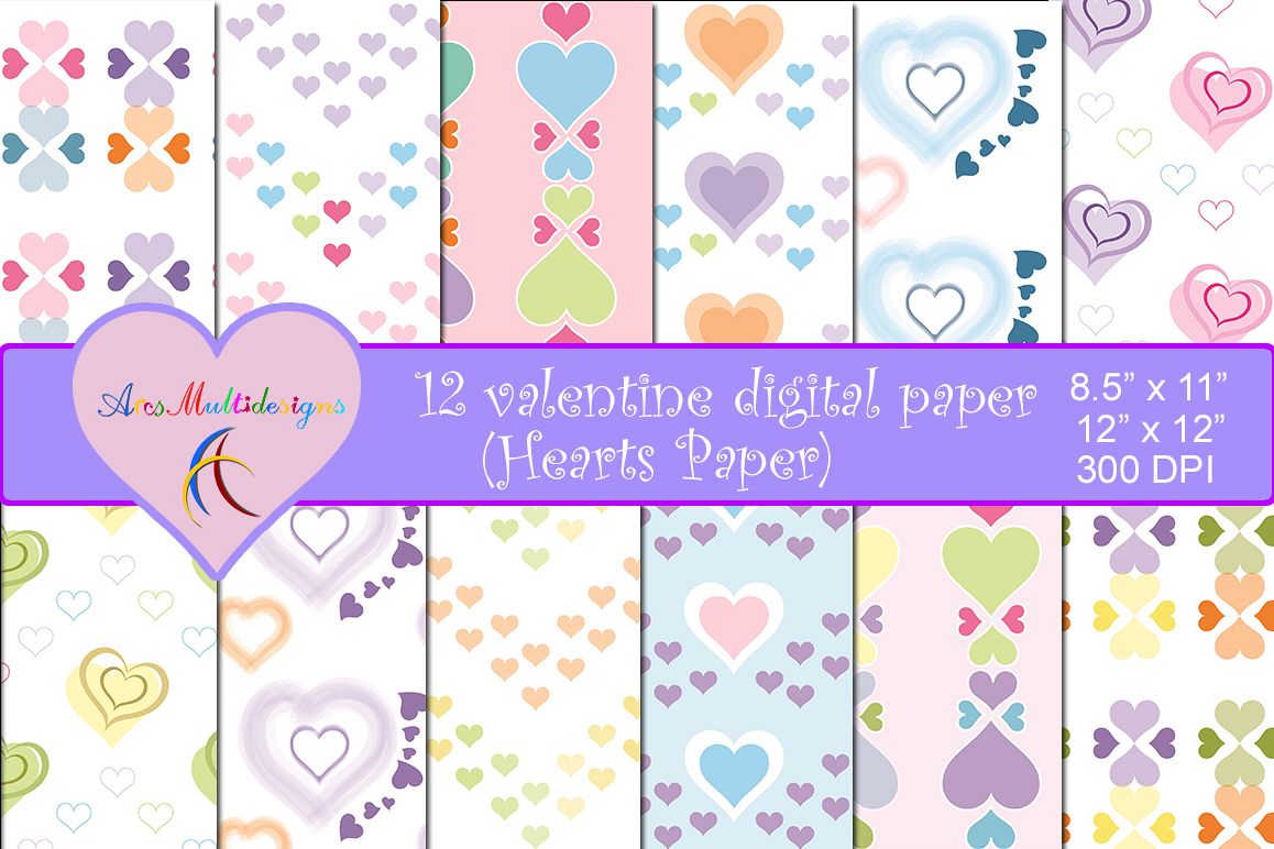 valentine's day digital paper / valentines pattern / valentine background / heart digital paper 12 x 12 example image 1