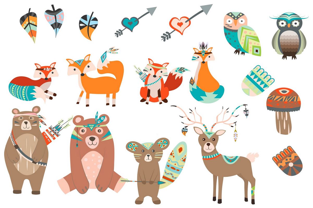 Cute tribal animals illustration Vector Pack example image 1