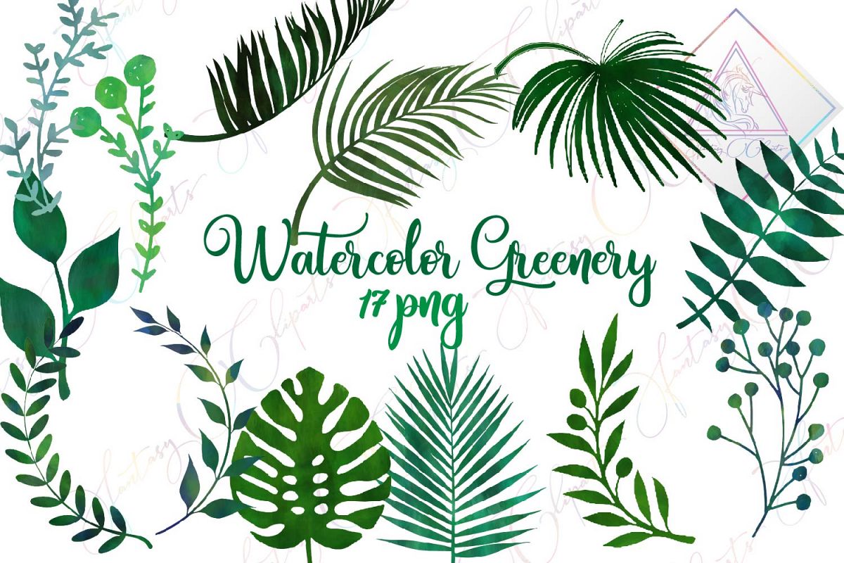 Watercolor Greenery Clipart example image 1