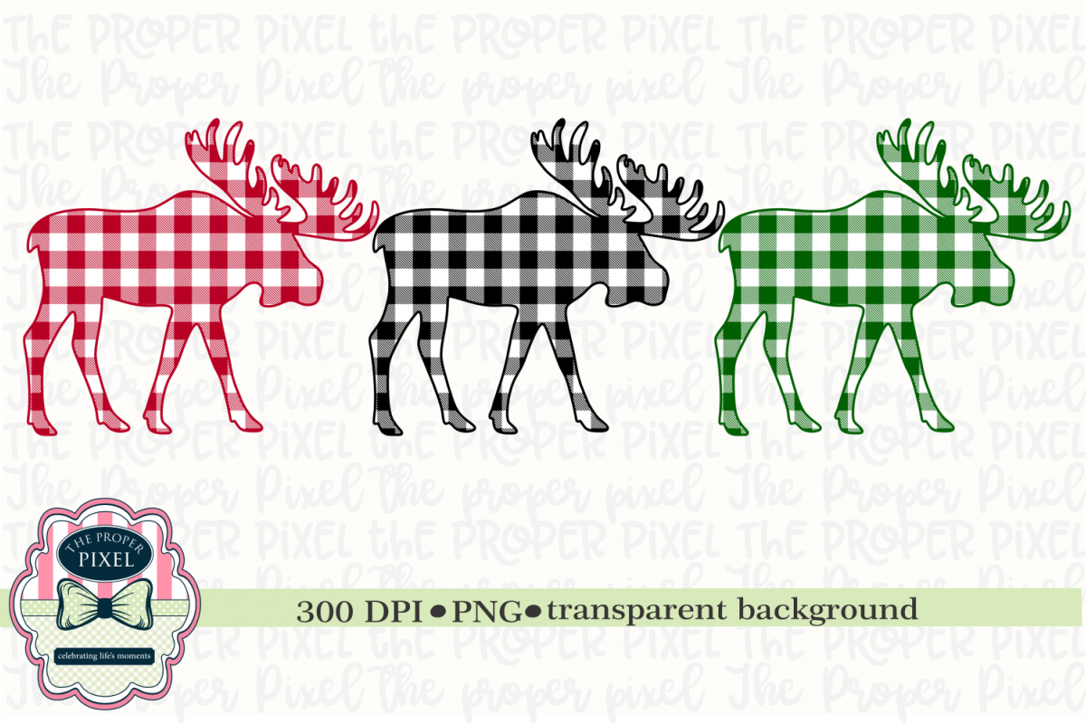 Moose Design Buffalo Plaid Christmas Sublimation Printable example image 1