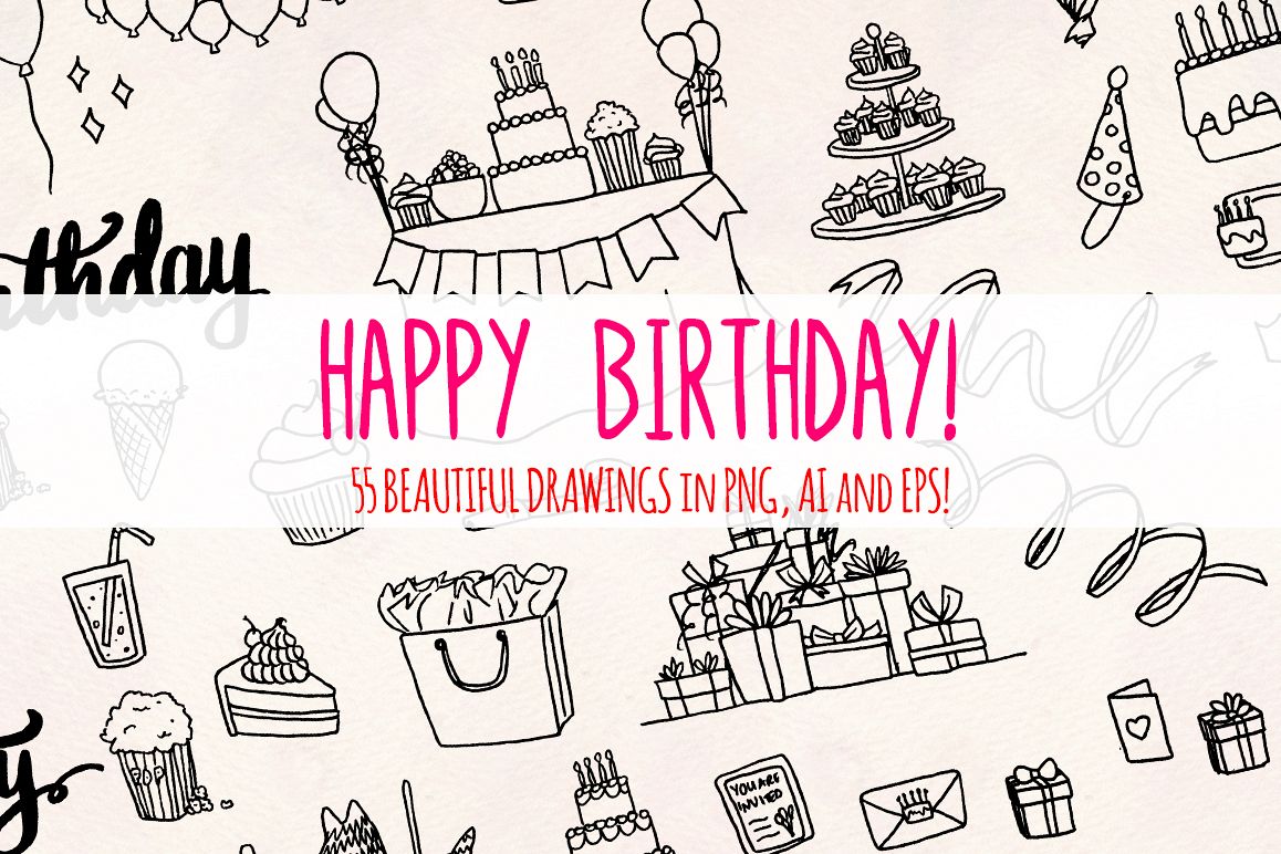 55 Birthday Party Vector Ink Sketches example image 1