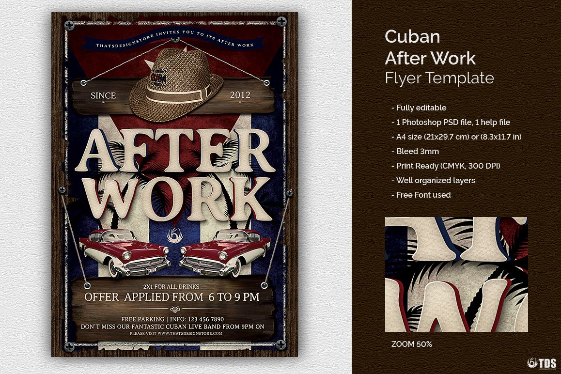 cuban after work flyer template