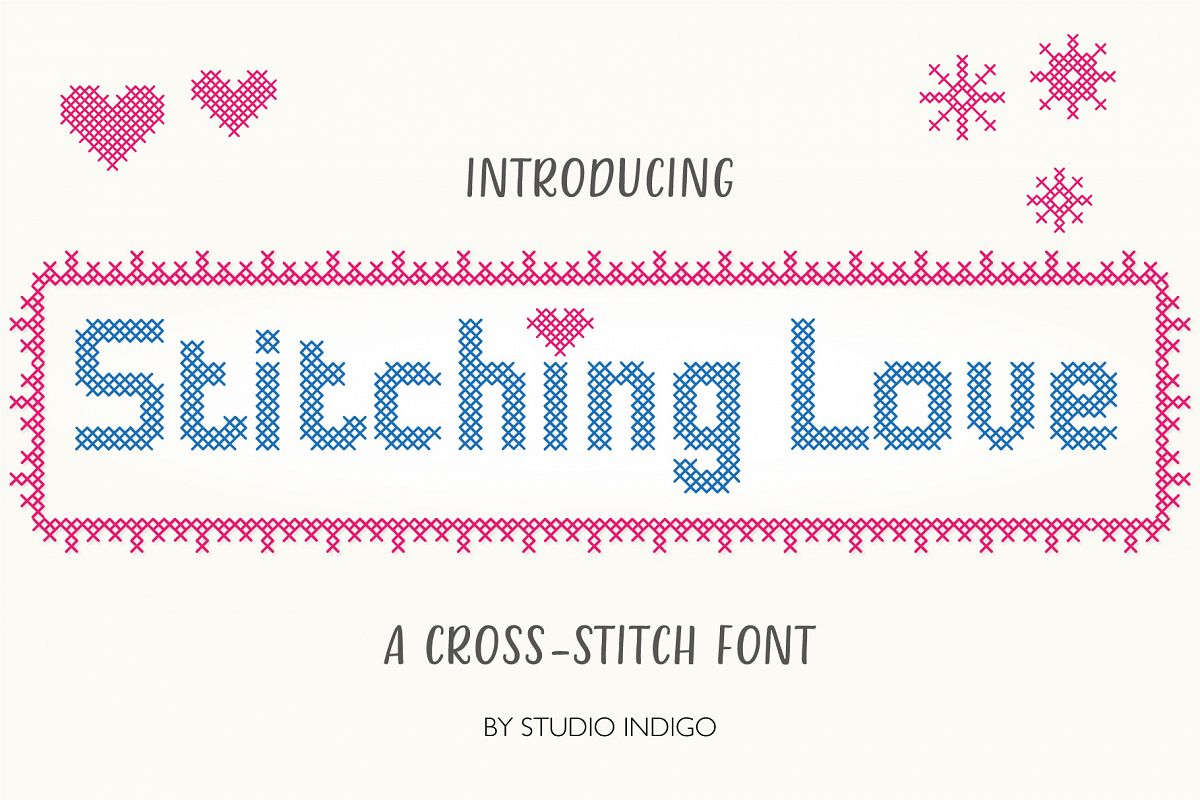 Stitching Love a cross-stitch font example image 1