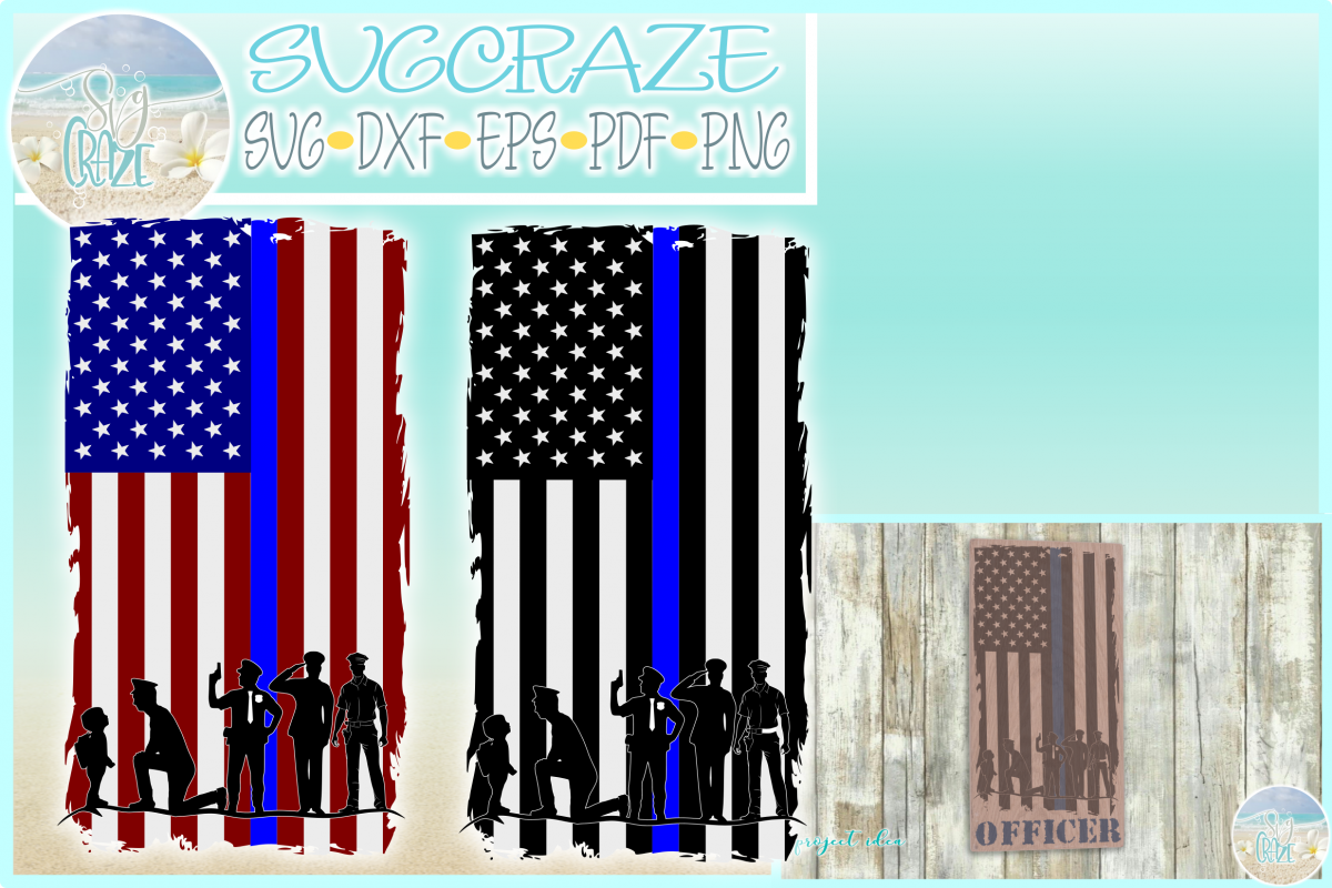 Police Officers Blue Line USA Flag SVG Dxf Eps Png PDF